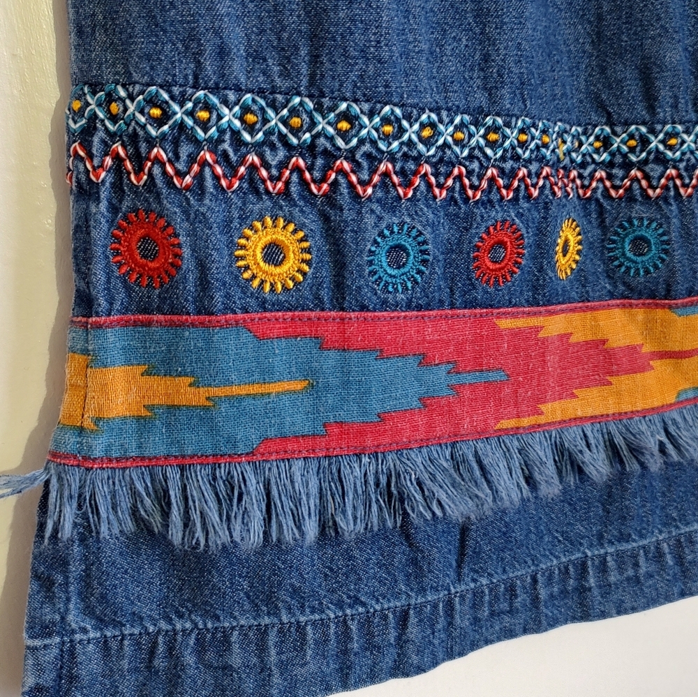 Embroidered Blue Denim Skirt - Picture 2 of 7